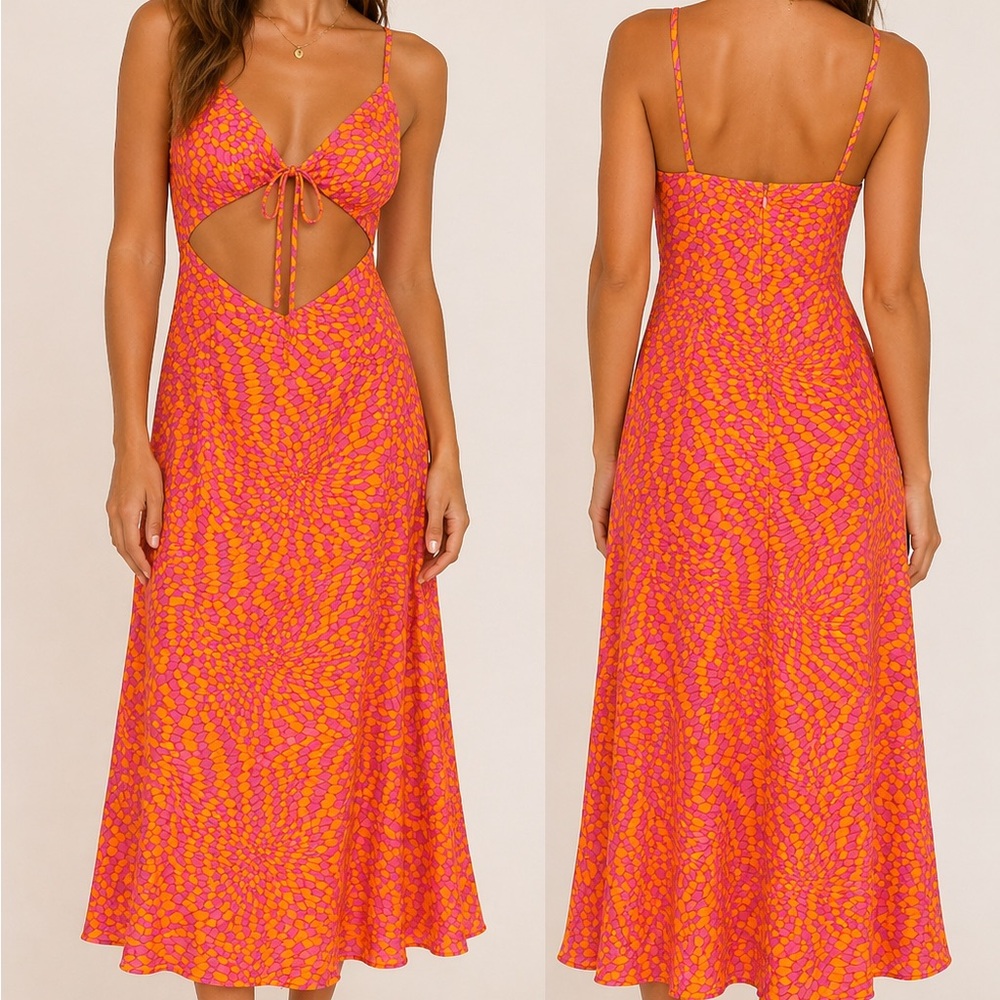 Olivaceous Pink Orange Geometric Cutout Midi Dress Size Small NWT Y2K Resort